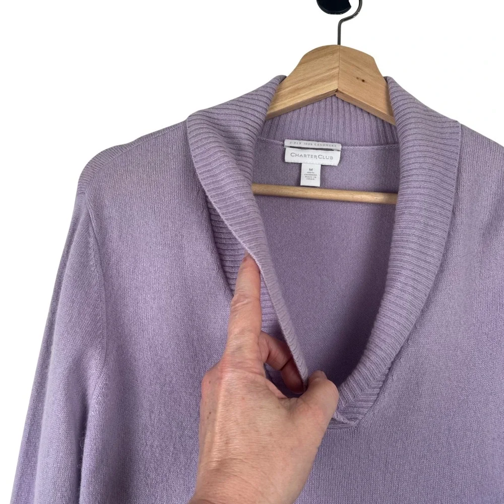 Charter Club Lavender 100% Cashmere Shawl Collar‎ V-Neck Sweater Womens Medium